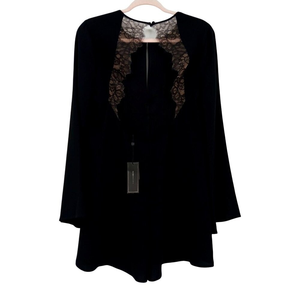 BCBGMAXAZRIA Giulianna Black Long Sleeve Romper Lace Back Size Small NWT